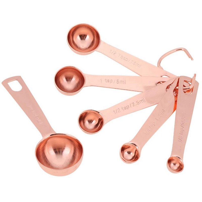 1 Pcs Rose Gold Measuring Spoons & 1 Pcs Teak Spatula Long Handle