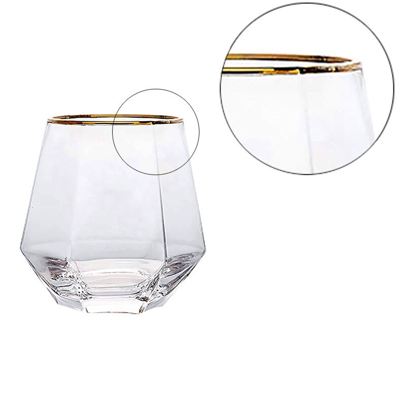 Crystal Diamond Cup Gold Painted Six Edged Glass Household Juice Milk Glass Cup Glass Drinkware Coffee Mugs