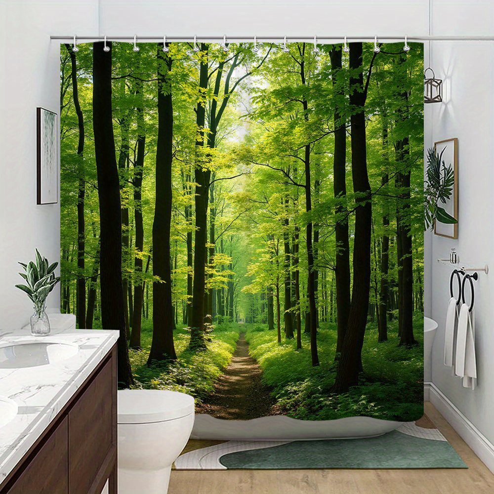Cortina de ducha impermeable Sunny Forest Path para decoración de baño: 180*210 cm