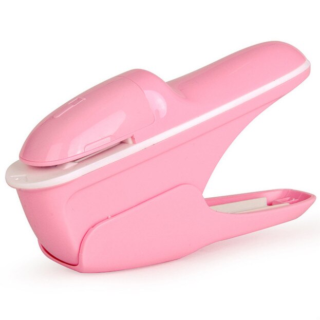 Mini nietmachine zonder spijkers moeiteloze energiebesparende papier nietmachine nietmachine bindbenodigdheden papier nietmachine kantoorbenodigdheden: Roze