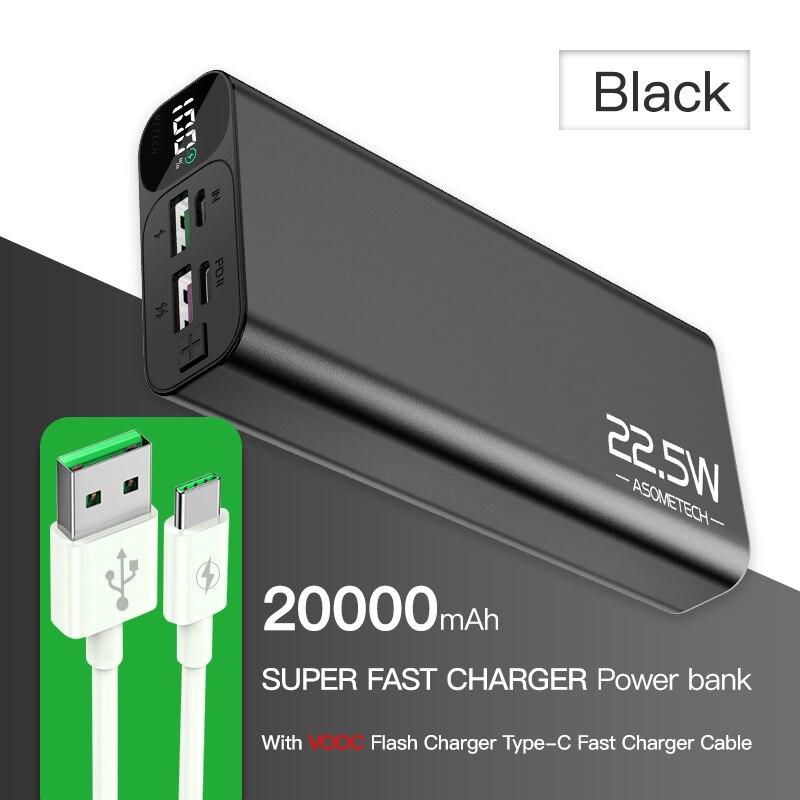 Carregador super rápido qc3.0 20000mah 5a, usb c pd3.0 flash, bateria externa para iphone 12 xiaomi: Black With Cable B