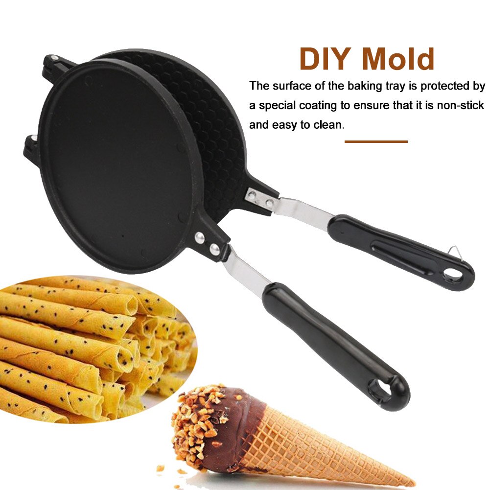 Gas Non Stick Eggs Roll Pancake Cone Double Side Griddle DIY Mold Kitchen Ice Cream Baking Pan Waffle Maker Aluminum Alloy Round