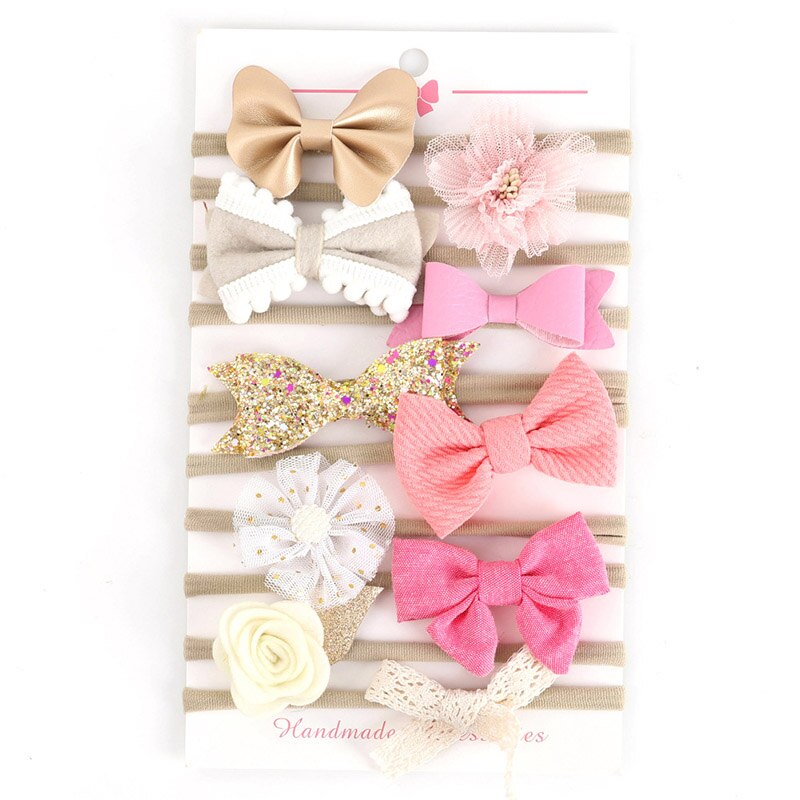 10 stücke Prinzessin Neugeborenen Mädchen Stirnband Blumen- Bowknot Elastische Baby Nylon Haar Zubehör einstellen Für freundlicher Fotografie Zubehör: einstellen 05