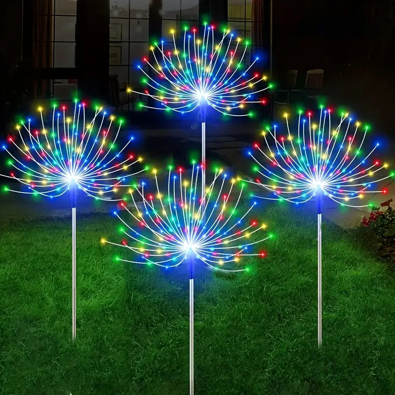Solar Garden Lights 200LED Waterproof Outdoor Lighting with Installation Hardware Firework Lights for Pathway Lawn Christmas: Blue / 51-60W