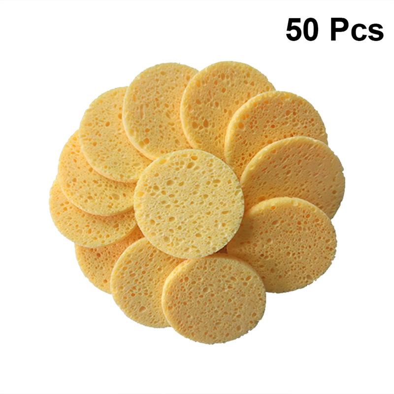 50 Uds. De pulpa de madera Natural para lavado Facial esponjas celulosa compresa cosmética Puff cuidado de la cara limpieza removedor de maquillaje herramientas 70 × 8mm: Default Title