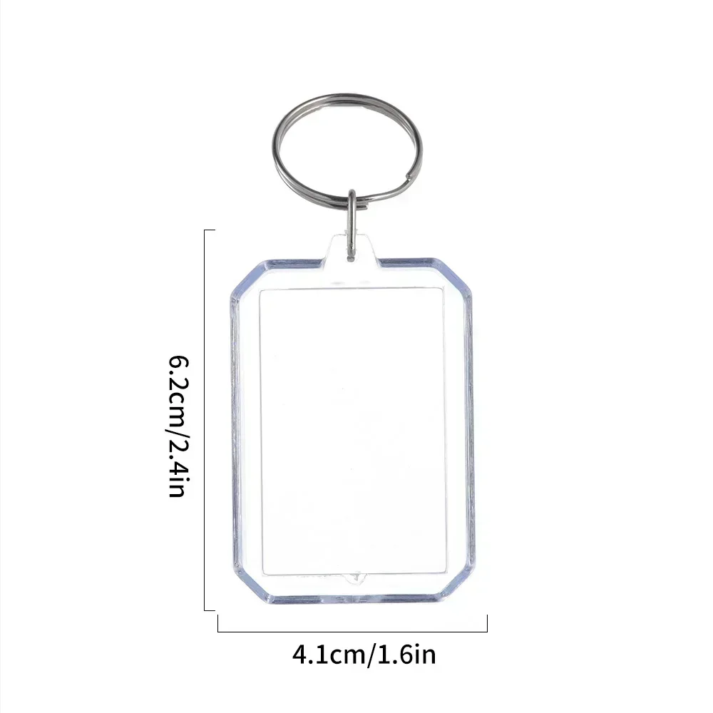 5/100 stuks transparante rechthoekige blanco acryl inzetstukken voor sleutelhangers, fotolijstjes, sleutelringen, doe-het-zelf sleutelhangers met splitring: Grijs / Geel
