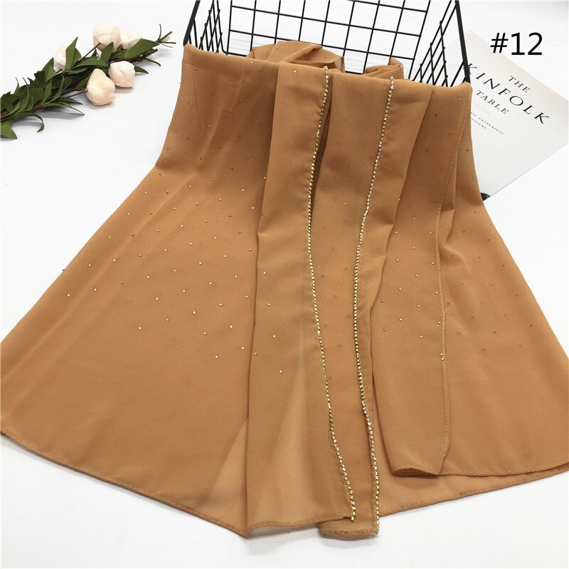 70*180cm Chiffon hijab schal mit perlen femme musulman lange tücher islamischen kopftuch kleidung muslimischen stickerei hijabs