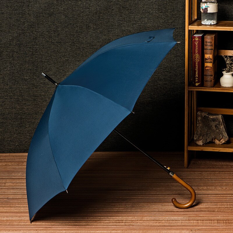 Gentleman Long Umbrella Japanese Wooden Handle Semi Automatic Large Rain Umbrellas Men 8K Windproof Paraguas: Blue