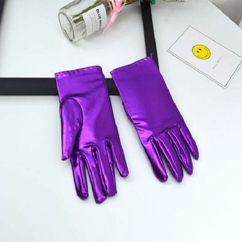 Korte heren dames paarse laklederen handschoenen pols feesthandschoenen kerst felle podiumprestatie handschoenen  st264