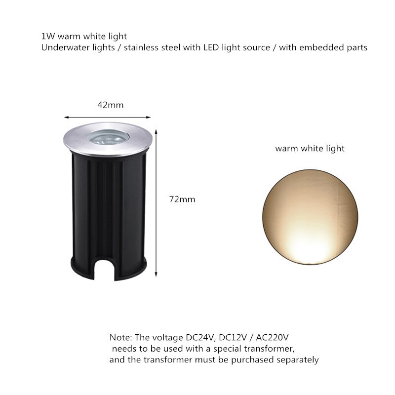Ip68 led vedenalainen valo maanalainen lamppu led kansi valot puutarhavalo mini led spotti 12v vedenpitävä upotettu ulkona led spotti: Lämmin valkoinen / 1w dc12v