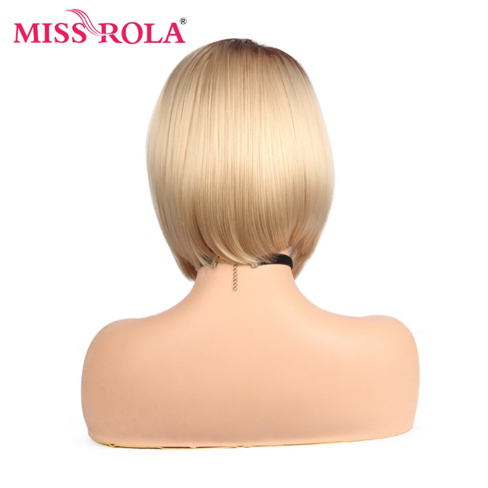 Miss Rola Synthetisch Bob Pruik Lace Front Pruik Korte Rechte Synthetische Pruik Met T Lace Deel Sluiting Ombre Blonde Kleur 150% Dichtheid
