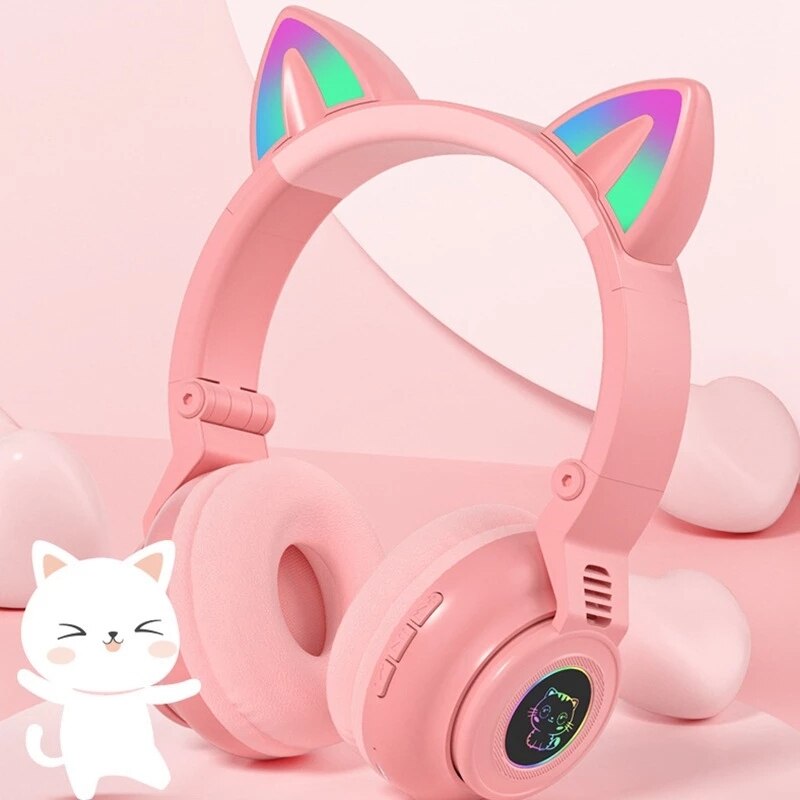 Bluetooth Headphone Wireless Earphone Cat Rabbit Ear Headsets3.5MM Jack RGB With Mic Headphones For Tablet PC Laptop Computer