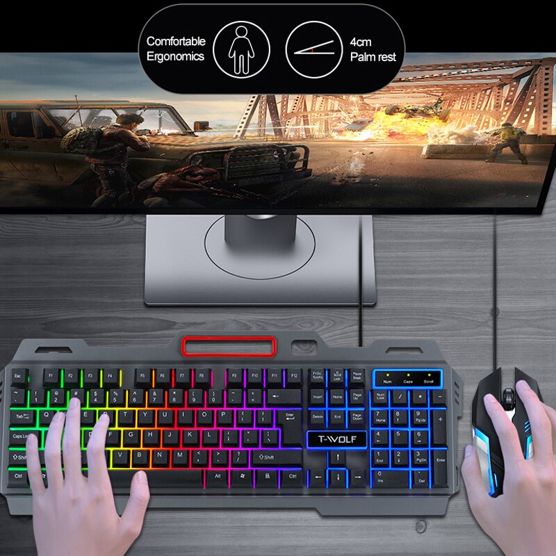 Gaming Toetsenbord En Muis Pc Rgb Backlit Toetsenbord Rubber Keycaps Bedraad Toetsenbord Muis Gamer Gaming Muis