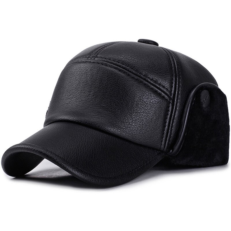 [NORTHWOOD] 2020 zima męska Pu skórzana czapka z daszkiem plus aksamitne pogrubienie czapka zimowa dla dorosłych Gorra Snapback Casquette Homme: czarny A