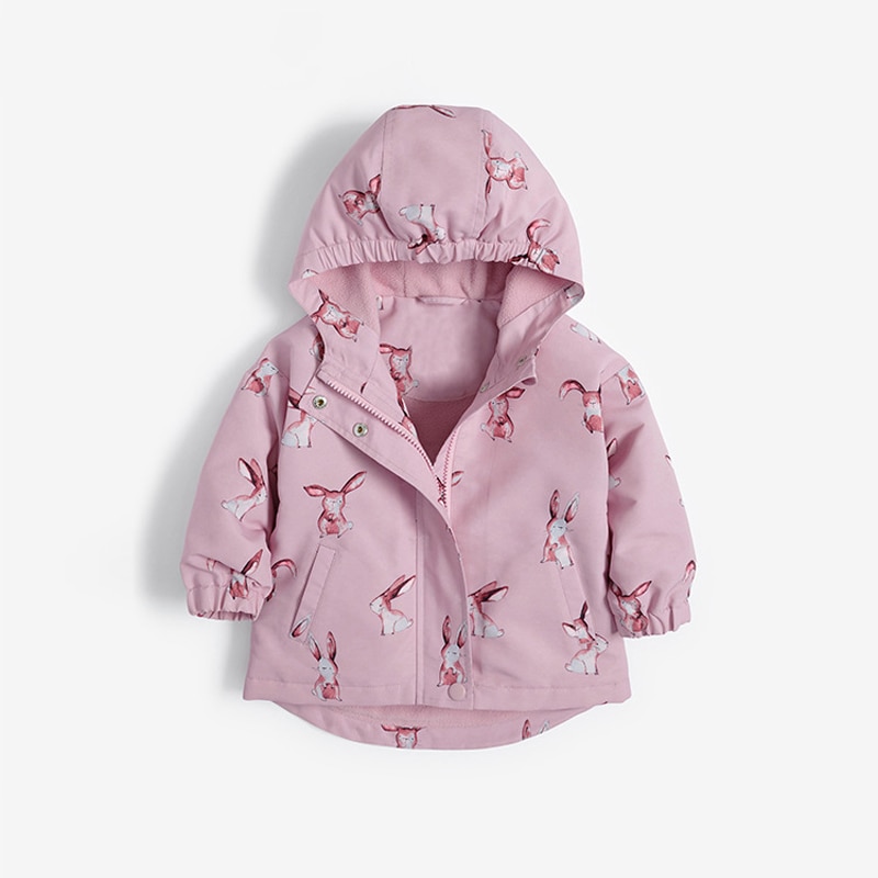 Little maven Toddler Girls Jacket Pink Rabbit Children's Windbreaker Fall Baby Girls Hooded Clothes Autumn Little Girls Coat