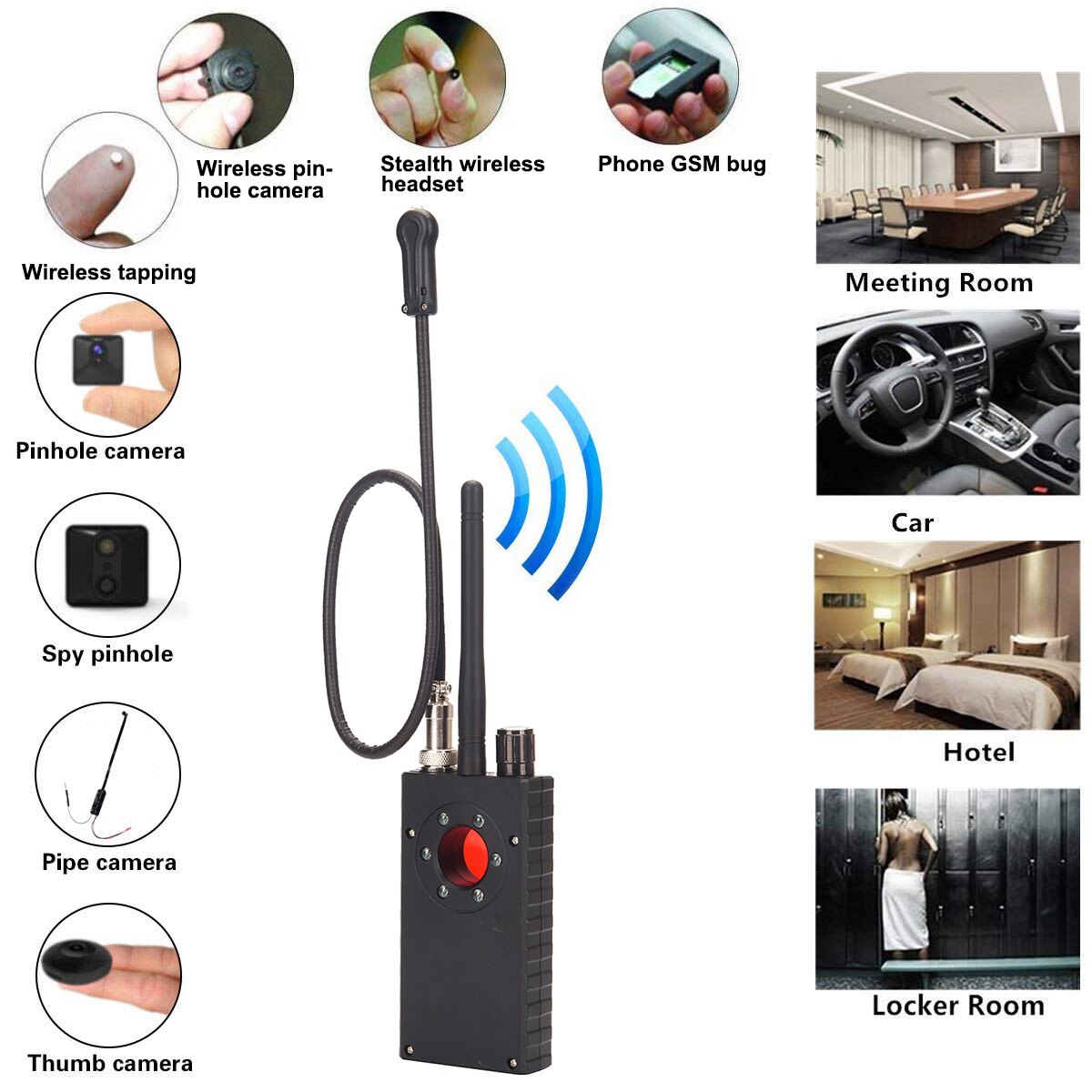 Anti-Candid Dual Antenne Anti Spy Detector Rf Signaal Finder Voor Gsm Bug Gps Magneet Tracker Draadloze: Roze