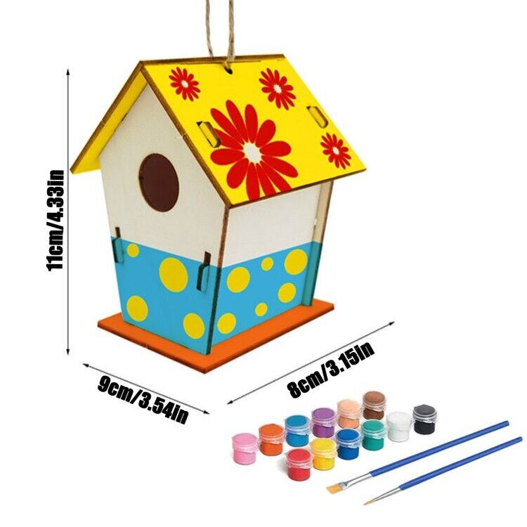 Wooden Home Decoration made with children DIY Hand Painted Crafts Graffiti Bird House Set 30ML