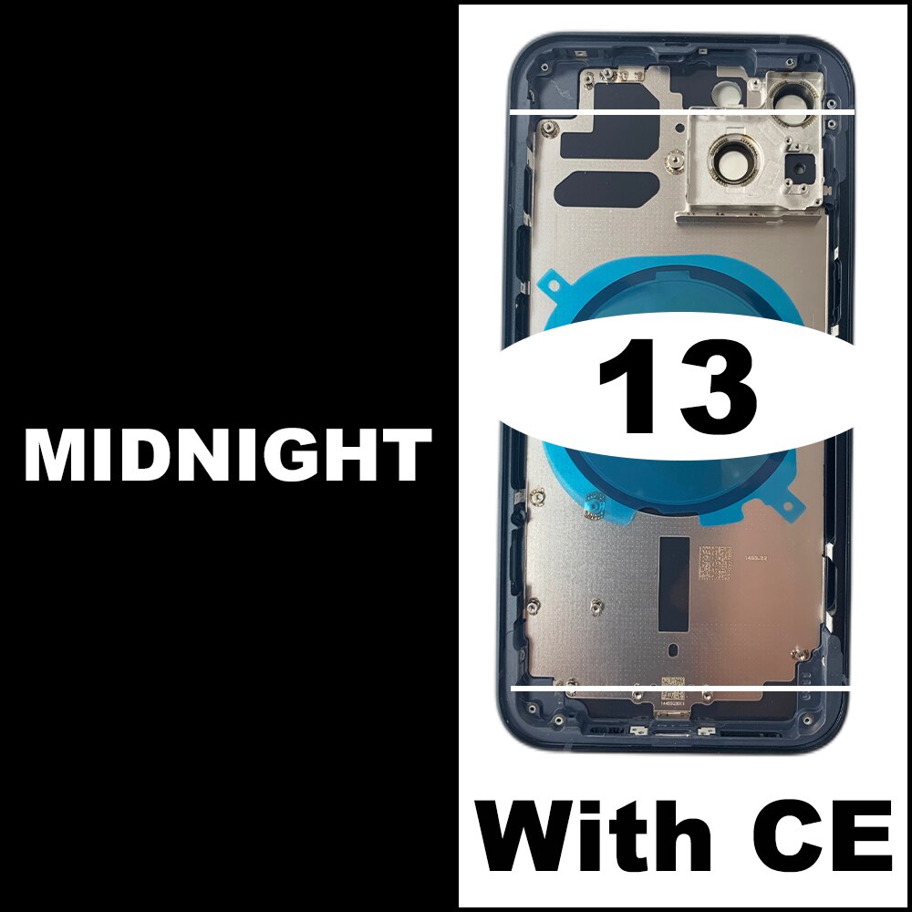 Housing For iPhone 13 Battery Back Cover + Middle Chassis Frame + SIM Tray + Side Key Parts For iPhone 12: 13-Midnight- CE