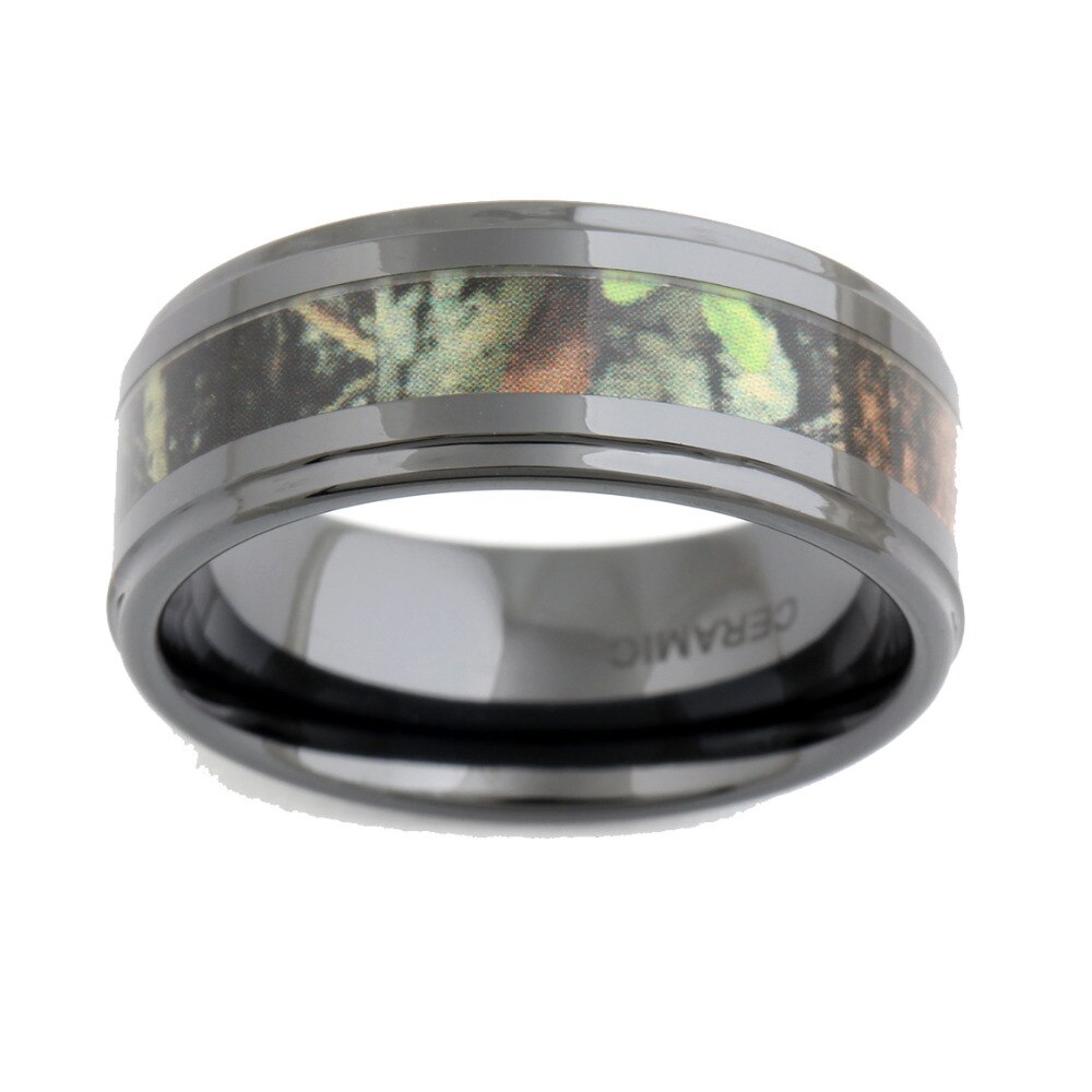 Bague de mariage en céramique noire pour hommes, incrustation de camouflage en bois zèbre véritable, bijoux à la , 8MM