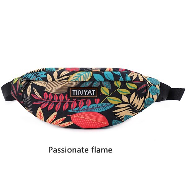 Tinyat Unisex Print Blad Taille Pack Tas Vrouwen Canvas Tas Riem Mode Ongedwongen Riem Pouch Vrouwelijke Reizen Banaan Tassen Mannen fanny: black waist bag