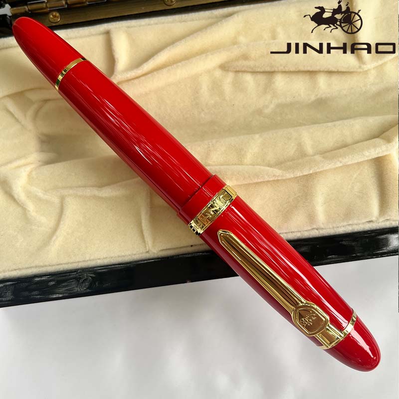 Jinhao 159 Rollerball Pen met grote cilinder en gouden clip Glad schrijven voor relatiegeschenk (zwarte inkt): Rood