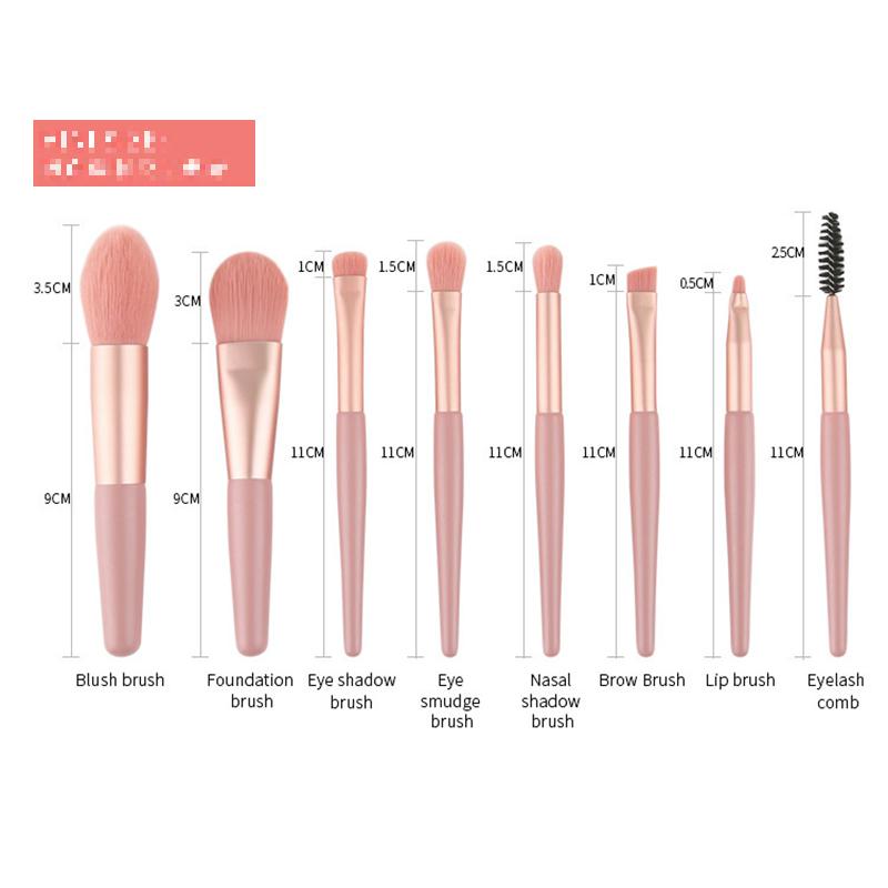 FJER-Mini brochas de maquillaje de viaje, 8 piezas, portátil, corrector suave, herramienta de sombra de ojos, base de belleza, cepillo de rubor para pestañas con bolsa