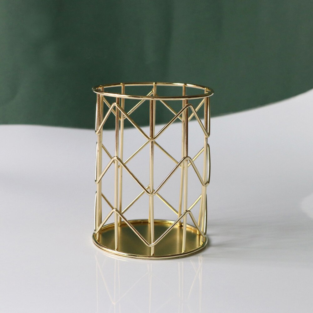 Nordisk hul metal rosa guld makeup børste opbevaring spand ins skønhedsværktøj børste opbevaring tube desktop penholder iron art cvs: E