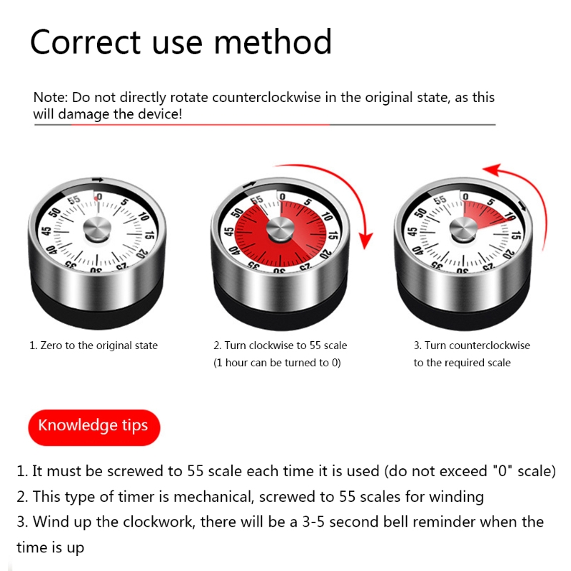 Stainless Steel Visual Timer Mechanical Kitchen Timer 60-Minutes Alarm Cooking Timer with Loud Alarm Magnetic Clock Timer