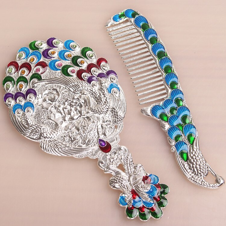 Espejo de mano Vintage para maquillaje, accesorio de tamaño pequeño europeo, con asa, para , HZJ012