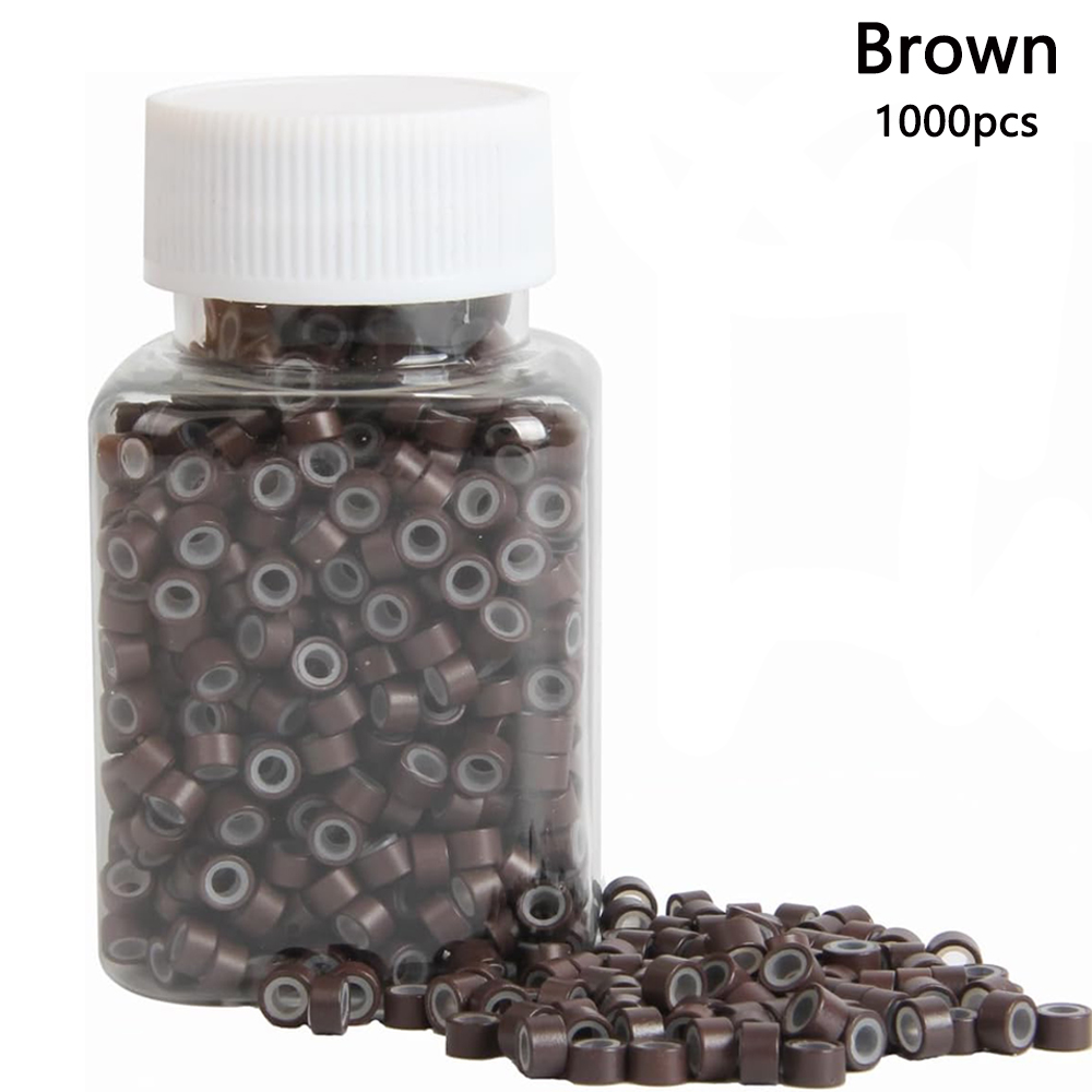 500 Uds extensión de cabello Micro anillos enlaces cuentas, cuentas forradas de silicona de 5mm para herramienta de extensiones de cabello: Negro