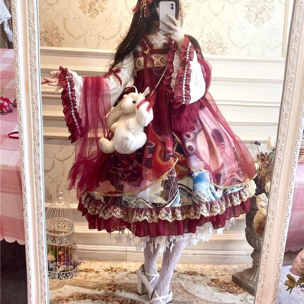 Lolita Year Han Element Chinese Style Dragon Playing With Beads Datang Ru Dress Mesh OP Dress