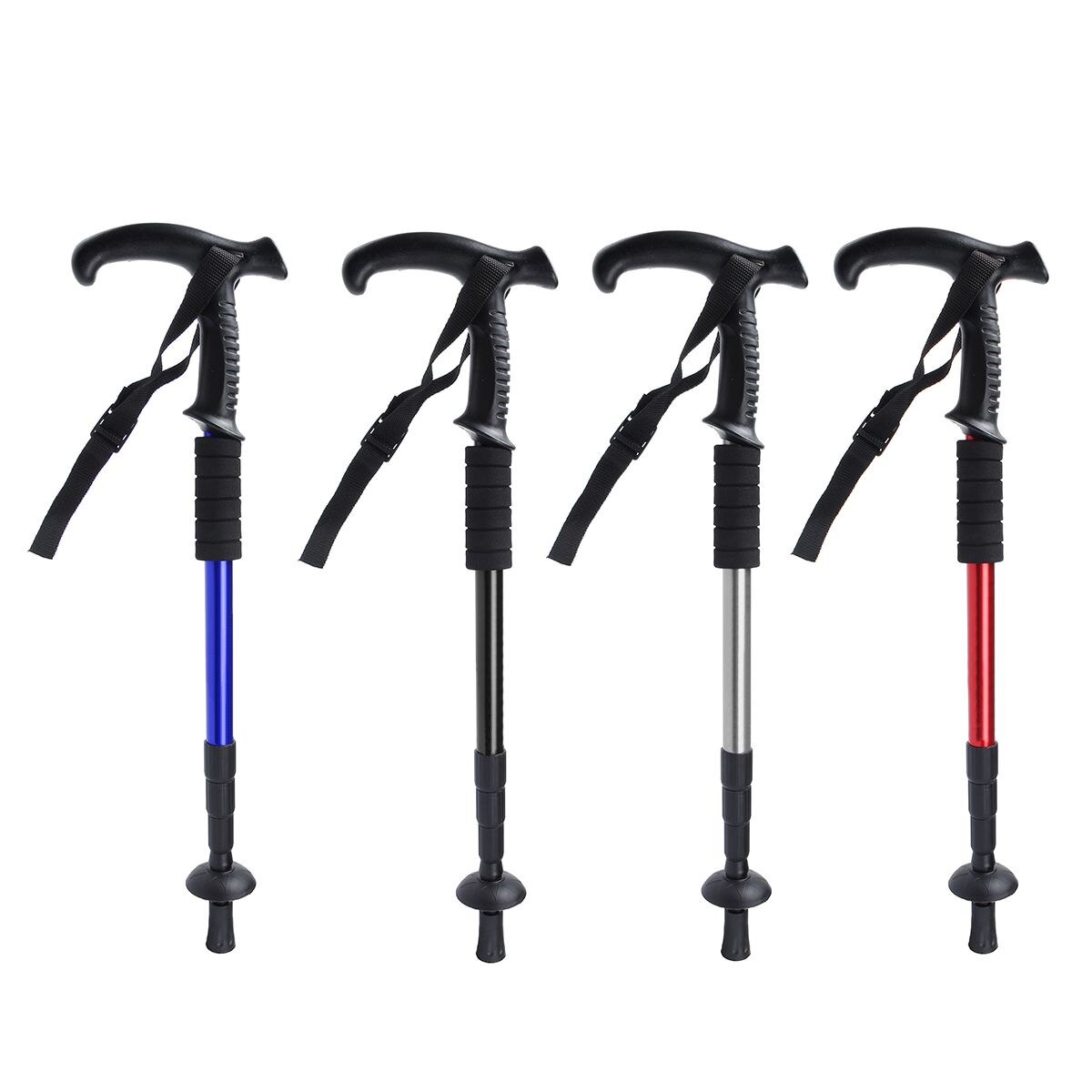 T-handle Walking Stick Telescopic Baton Hiking Trekking Poles Folding Cane Crutches Old Man Non Slip Rubber Cane