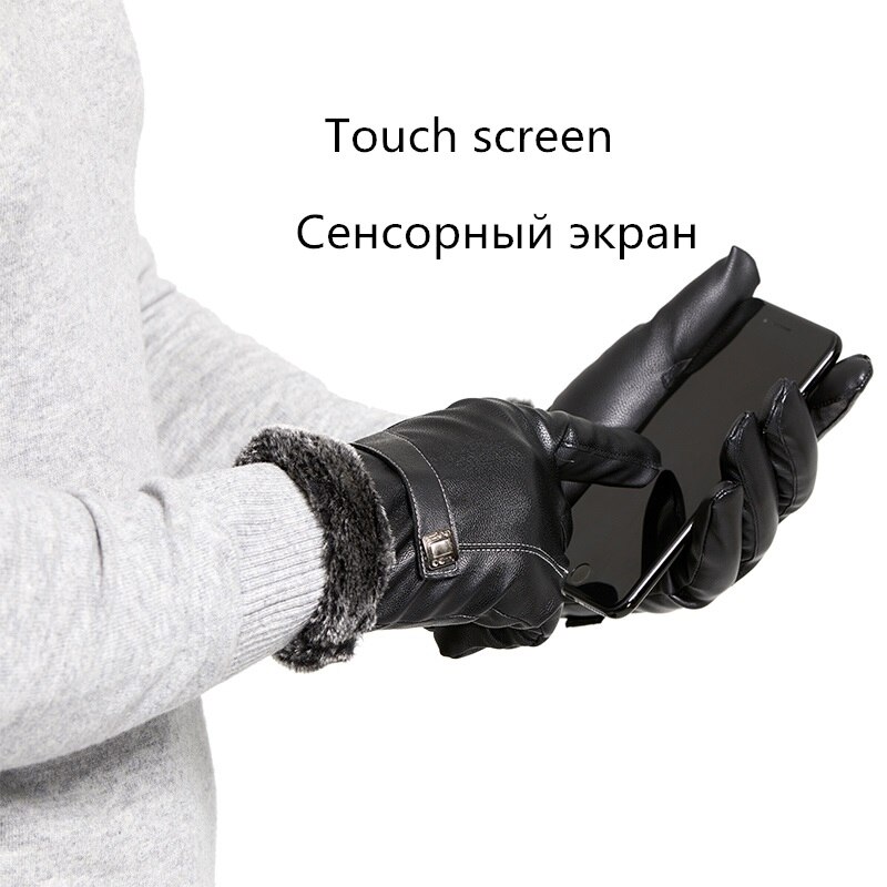 Guantes de piel para hombre de invierno con pantalla táctil para conducir al aire libre, guantes resistentes al viento para mantener el calor, mitones de negocios negros para hombre