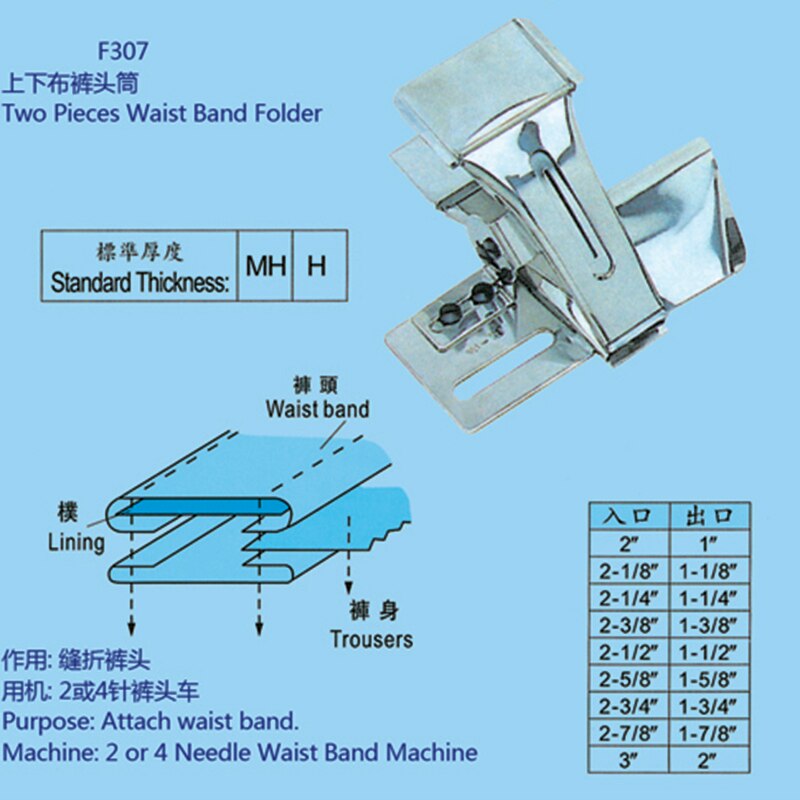Made In TAIWAN F307 Two Pieces Waist Band Folder Attach waist band sewing machine parts Folder Binger
