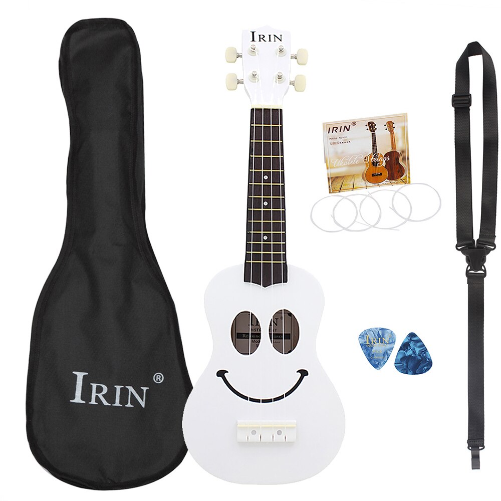 M MBAT-ukelele de tilo de 21 pulgadas para niño, instrumento Musical de 4 cuerdas, guitarra hawaiana, bolsa de ukelele, de Navidad: Smiley set