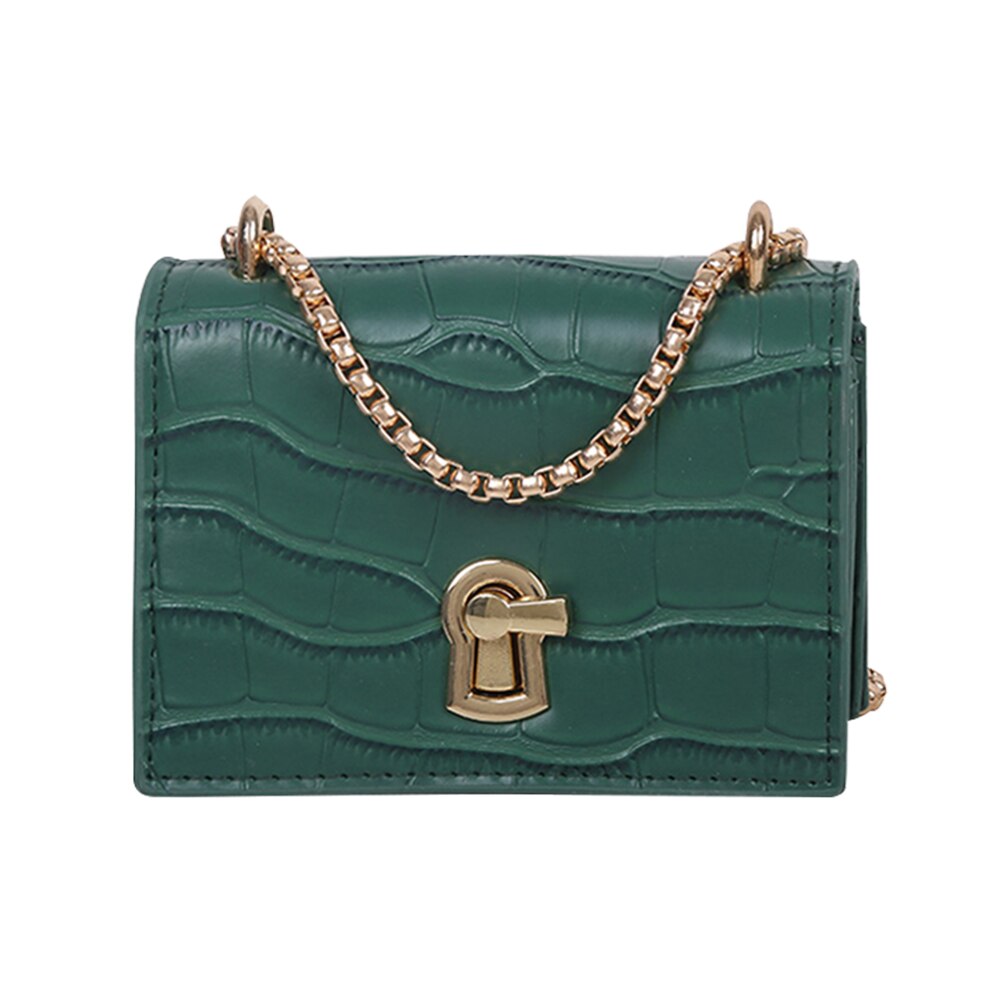 Mini firkantet flip taske sommer pu læder dame håndtaske sten mønster lås kæde skulder messenger taske: Grøn