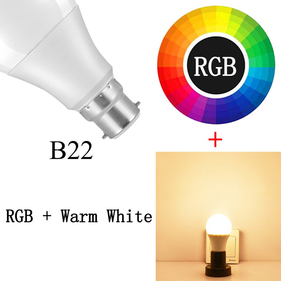 Magisk smart pære varm / kold hvid og rgb farve 110v 220v e27 b22 15w trådløs appkontrol bluetooth skiftelampe hjem: B22 rgbww