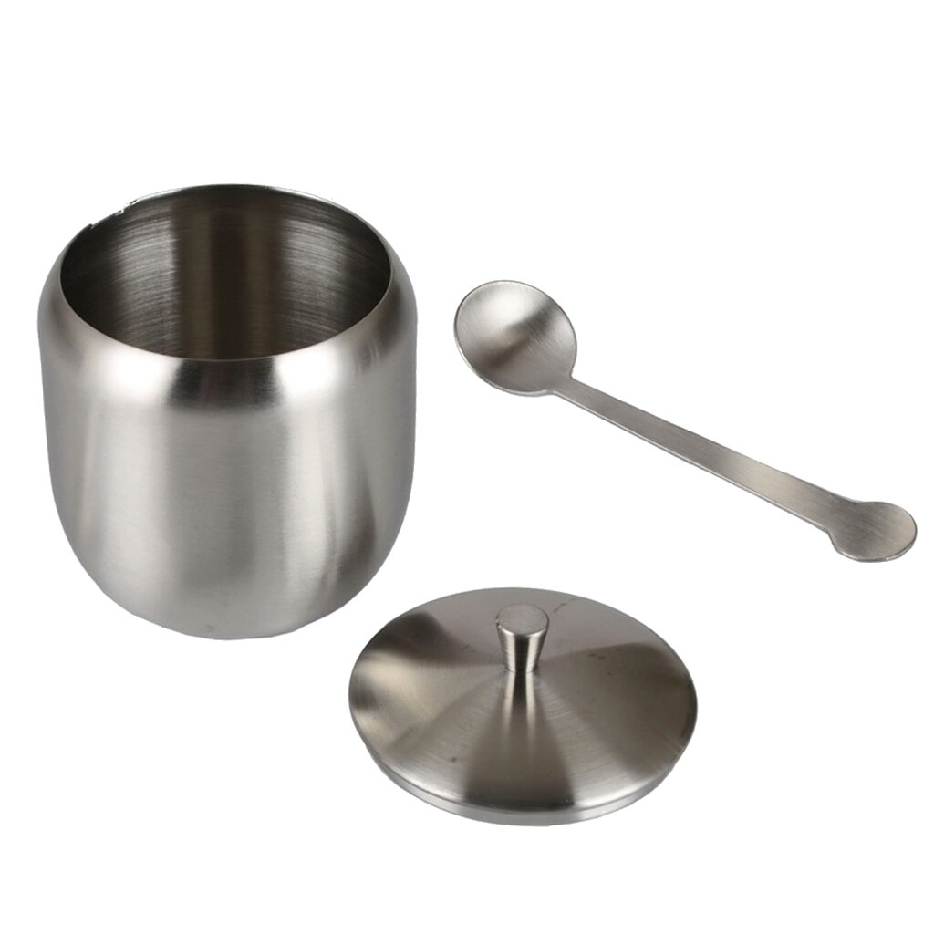 Stainless Steel Sugar Bowl Seasoning Pots Sugar Container with Small Spoon