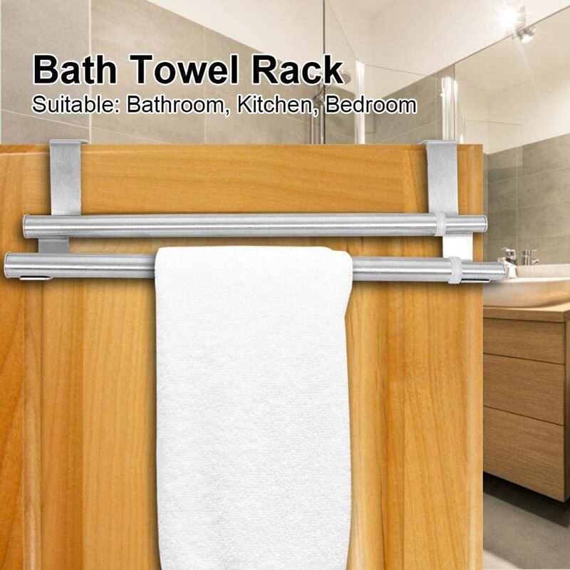 ! Intrekbare Handdoekenrek Badhanddoek Bar Geen Boren Handdoek Houder Voor Badkamer Houder Badkamer Supply (40Cm Dubbele Bar)