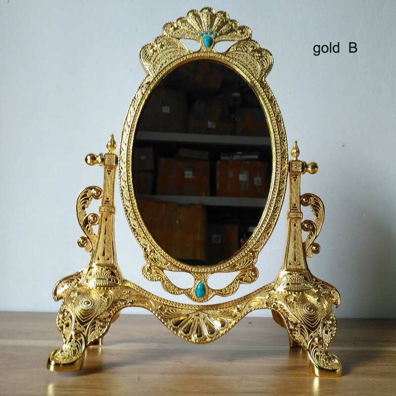 Europeu de 360 graus de rotação sliver/ouro dresser espelho Desktop espelho de metal de liga de zinco Do Vintage Casamento casa decorativa espelho