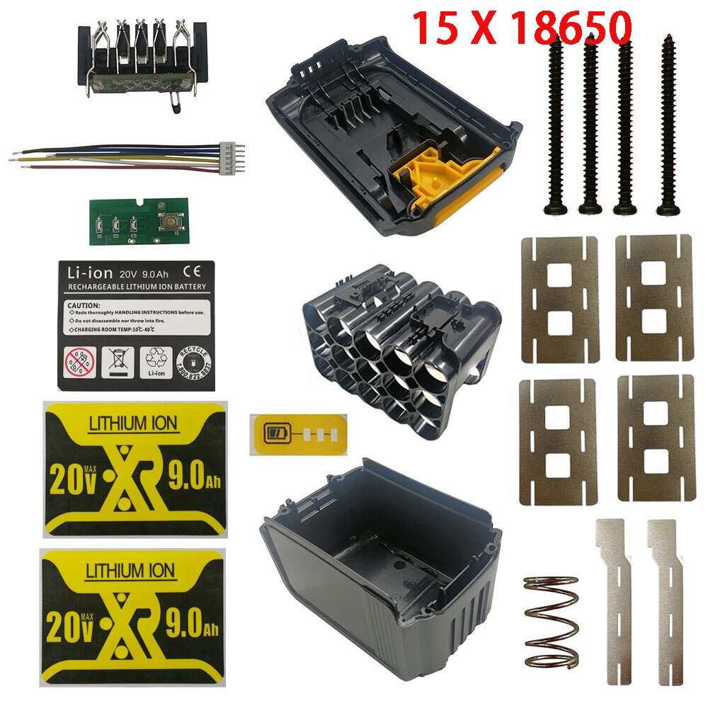 Dcb 200 li- ion batteri 15*18650 plastkasse pcb ladebeskyttelse kretskort boks hus til dewalt 18v 20v dcb 203 dcb 204: Boks og pcb