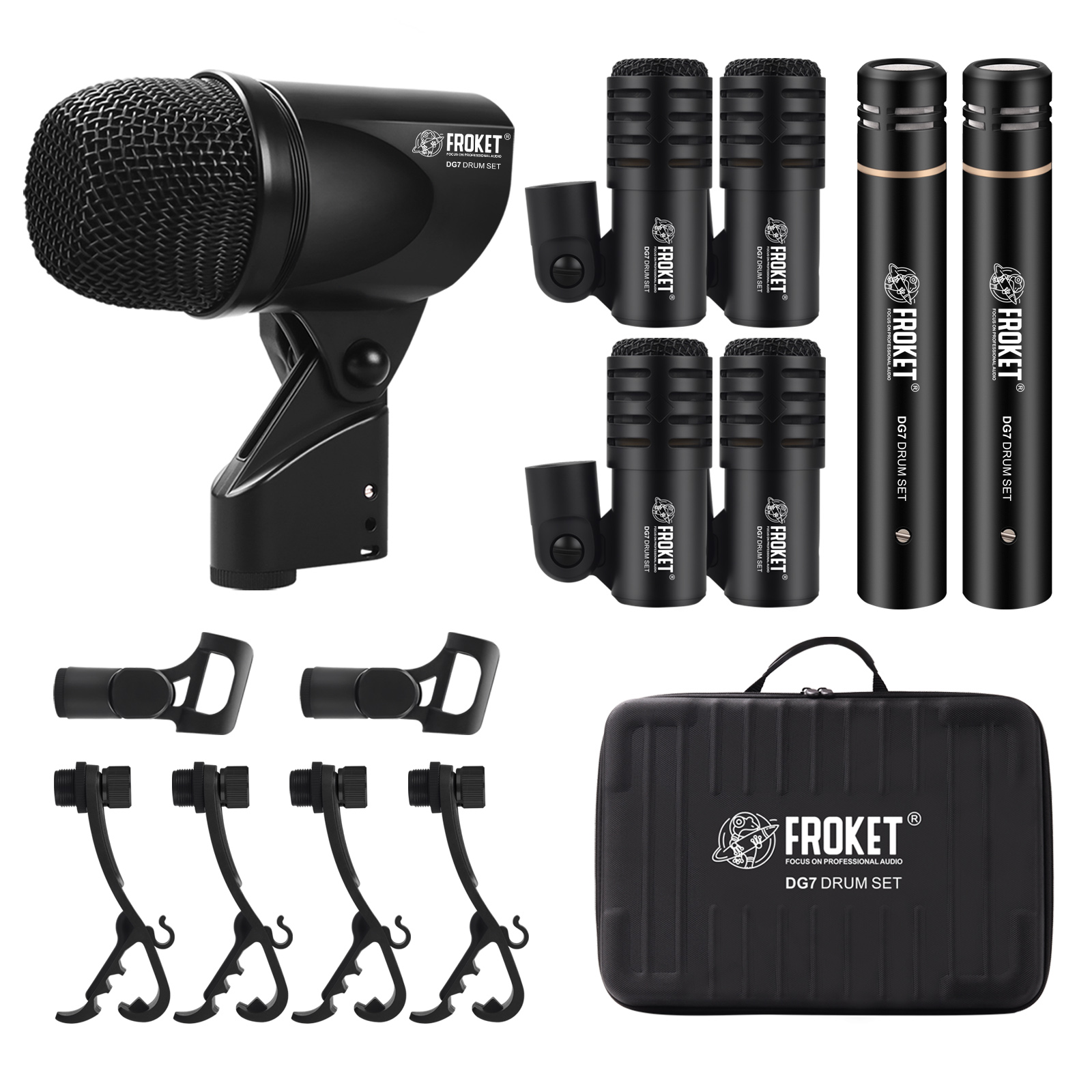 DG7 Drummicrofoons Kit Cardioid Bedraad Professionele Tom Snare Evolution-serie met cliparmbevestiging: Default Title