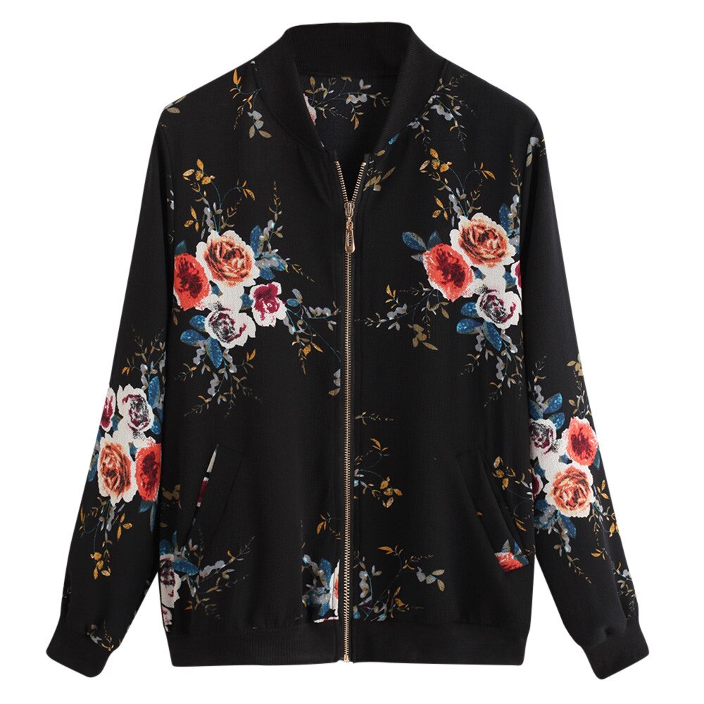 2021 newwomens retro floral impressão zíper up bomber jaqueta casaco casual outwear bk/tiro salehigh qualidade