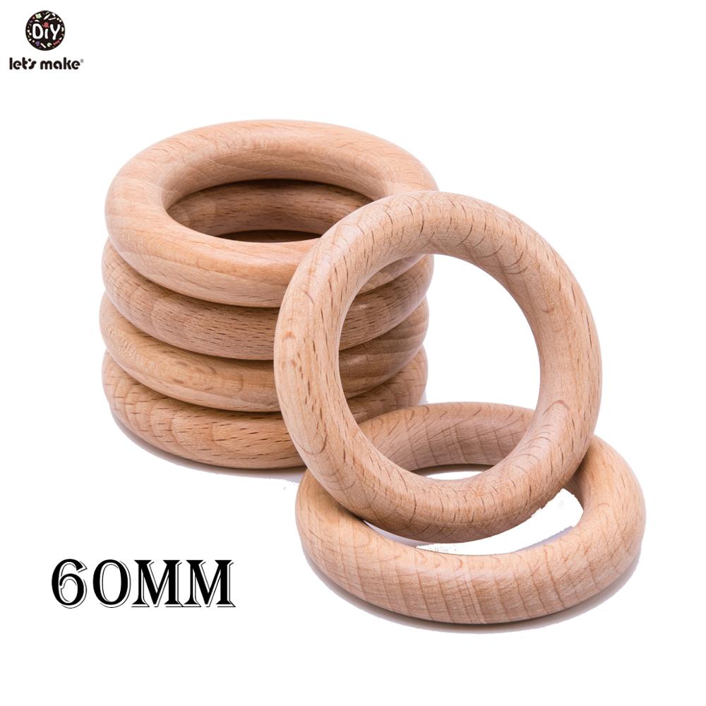 Let'S Maken Beuken Houten Bijtring Ring 50Pc 70Mm Baby Tandjes Houten Ambachten Speelgoed Voor Baby Rammelaars Hout Ring baby Bijtring Kinderwagen: 60mm