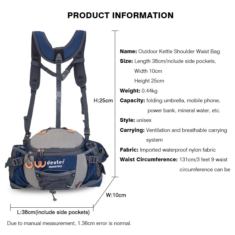 Afneembare Dubbele Schouderriem Heuptas Outdoor Bergbeklimmen Wandelen Rugzak Waterdichte Running Riding Bag Voor Mannen Vrouwen