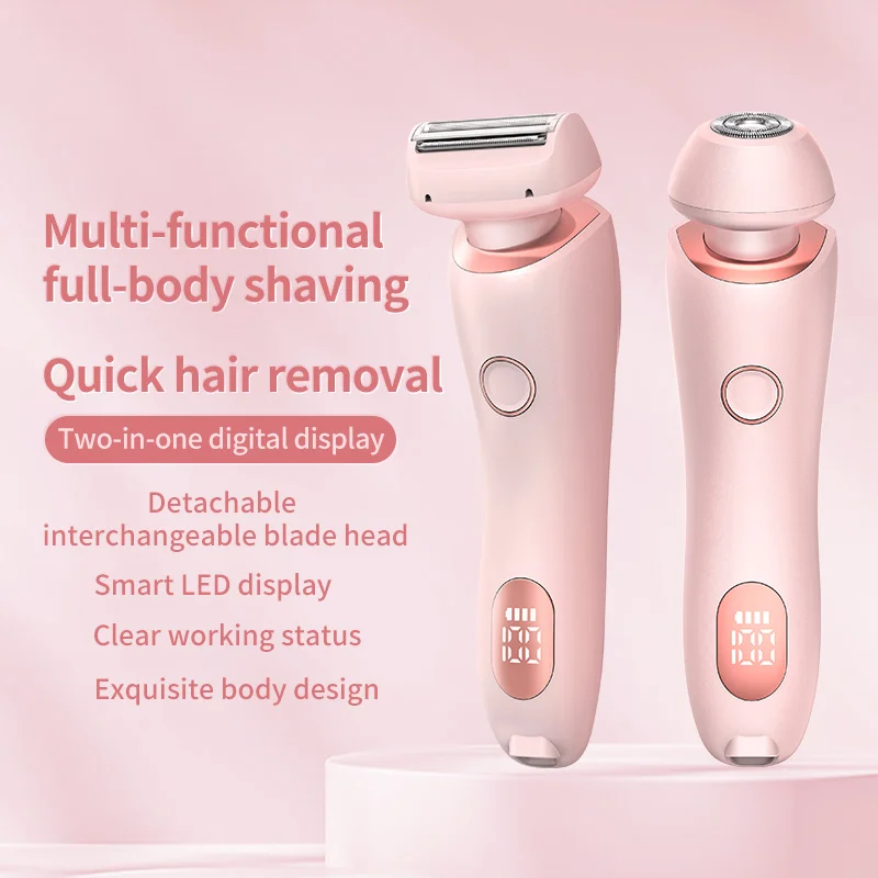 2-in-1 elektrischer Epilierer, Rasierer, wasserdicht, Doppelkopf, elektrischer Epilierer für Frauen, wiederaufladbarer Gesichtsepilierer, Körper-Epilierer