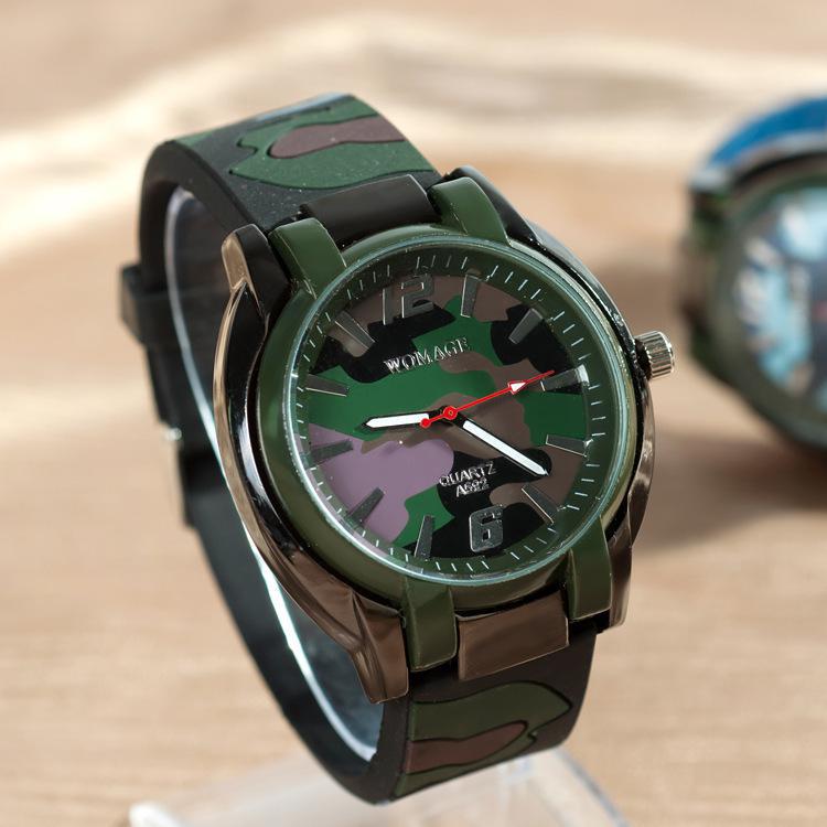Kinderhorloges womage camouflage horloges blauw siliconen quartz horloge kinder sporthorloges goedkope prijs: Groen 2
