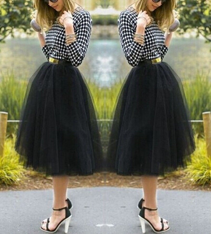 Jupe Tutu en Tulle pour femmes, , en mousseline de soie, abricot, noir, taille haute, en mousseline, en maille: Black / M