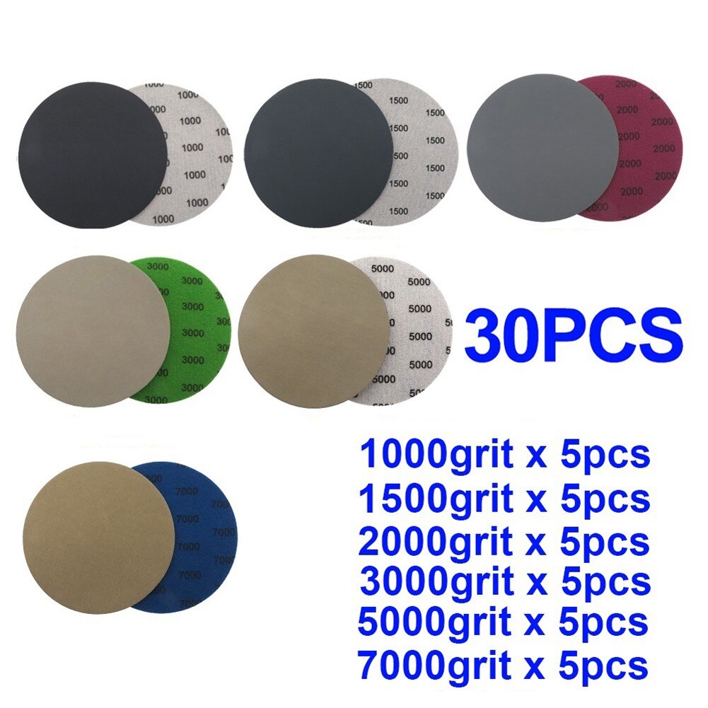 1000 1500 2000 3000 5000 7000 hiomapaperi 125mm 30 kpl 5 tuuman kiekot