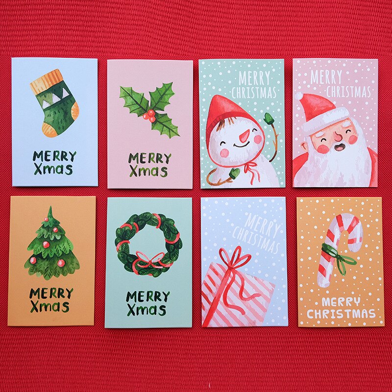 8pcs Merry Christmas Greet Card With Envelop Simply Style Pink Yellow Xmas Postcard Thank You Cards Christmas Invit Greet Card: A9